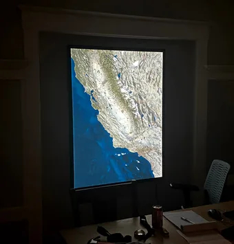4x3 foot California illuminated map by Evan Applegate.