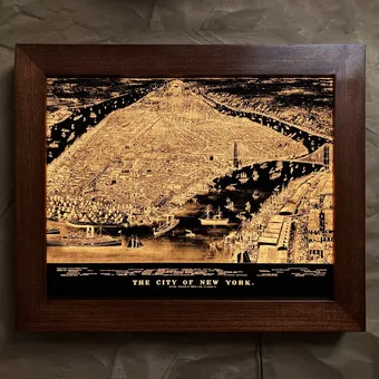 1883 illuminated map of Manhattan.
