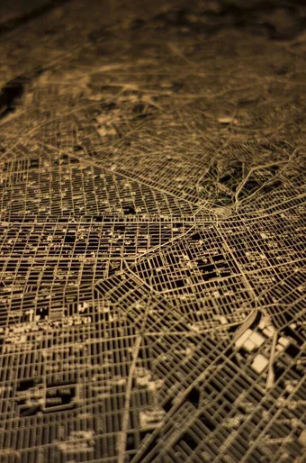 1970s-era illuminated topographic map of New York City.