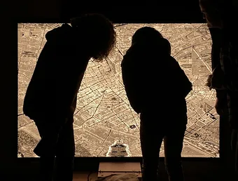 Paris illuminated map closeup.