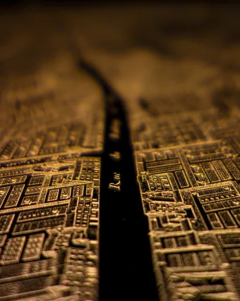 Paris illuminated map closeup.